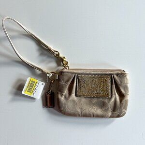 Vintage Y2K NWT Coach Poppy Gold Khaki Signature Zip Top Wristlet Wallet